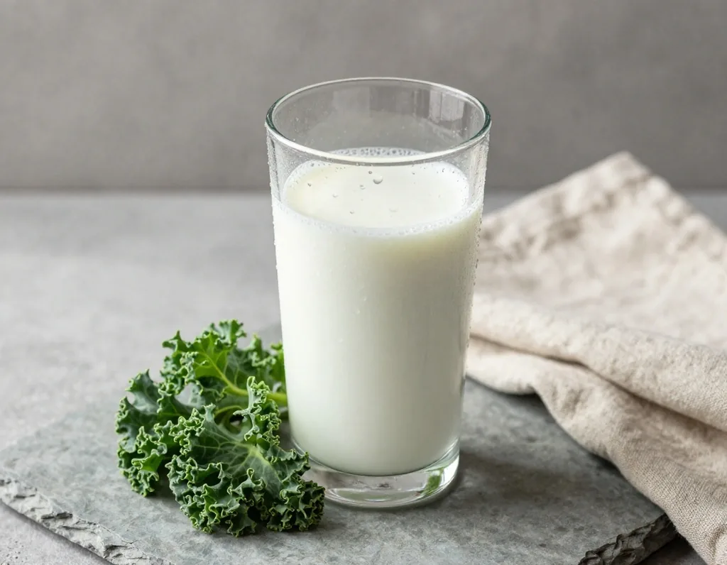Milk and kale on stone